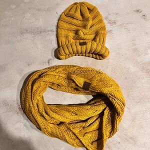 C.C. Yellow Knit Beanie and Scarf Set